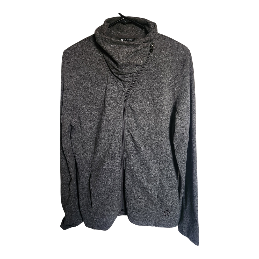 Tuff Athletics Asymmetrical Charcoal Heathered  Full Zip-Up Fleece Jacket- Large